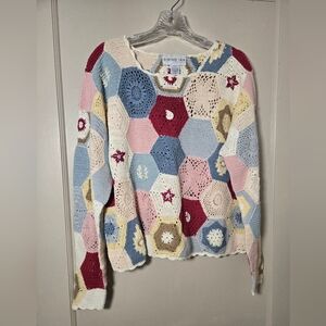 Vintage Bedford Fair Colorful Croqueted Sweater